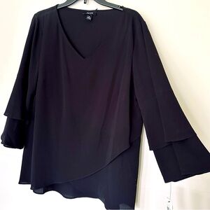 NWT - Alyx Women's Black V-Neck Top Romantic Layered Sleeves Size XL